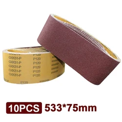 10PCS 533 * 75mm Sanding Belt Polishing And Polishing Metal 120-320 Sanding Belt Sanding Machine Accessories