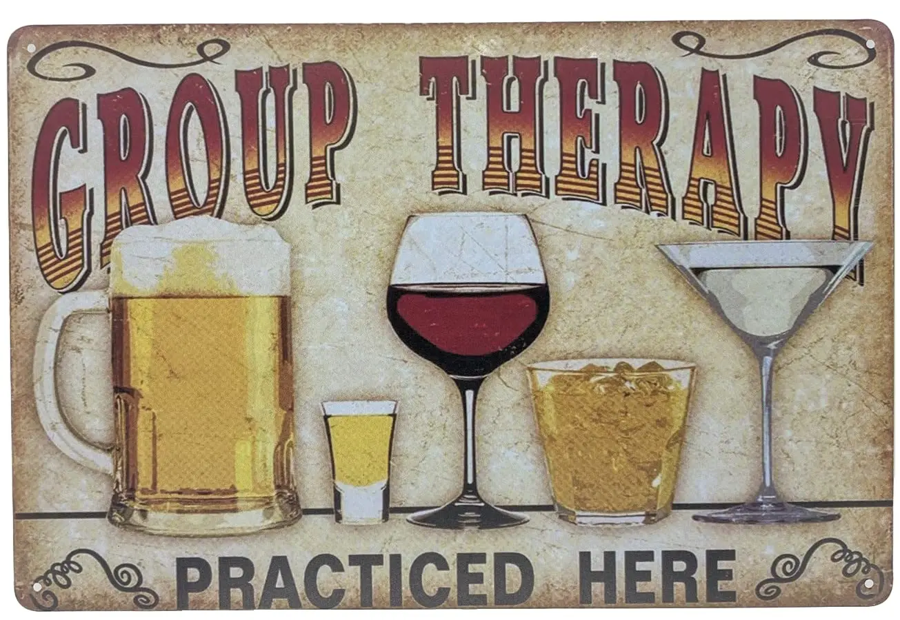 Tin Sign | Metal Wall Decor | Group Therapy Practiced Here  in. |Decoration for Bar Kitchen Room Garage | Retro Vintage Style