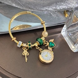 Cross-border Gold Bracelet Watch Adjustable opening Alloy bracelet Quartz Watch Beaded Small flower bracelet Watch