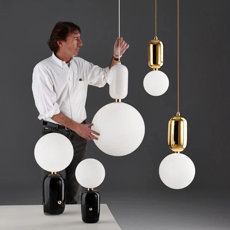

Nordic Designer Pendant Lights Milky Glass Ball Hanging Lamp For Living Room Dining Room Lights Creative Suspension Hanglamp