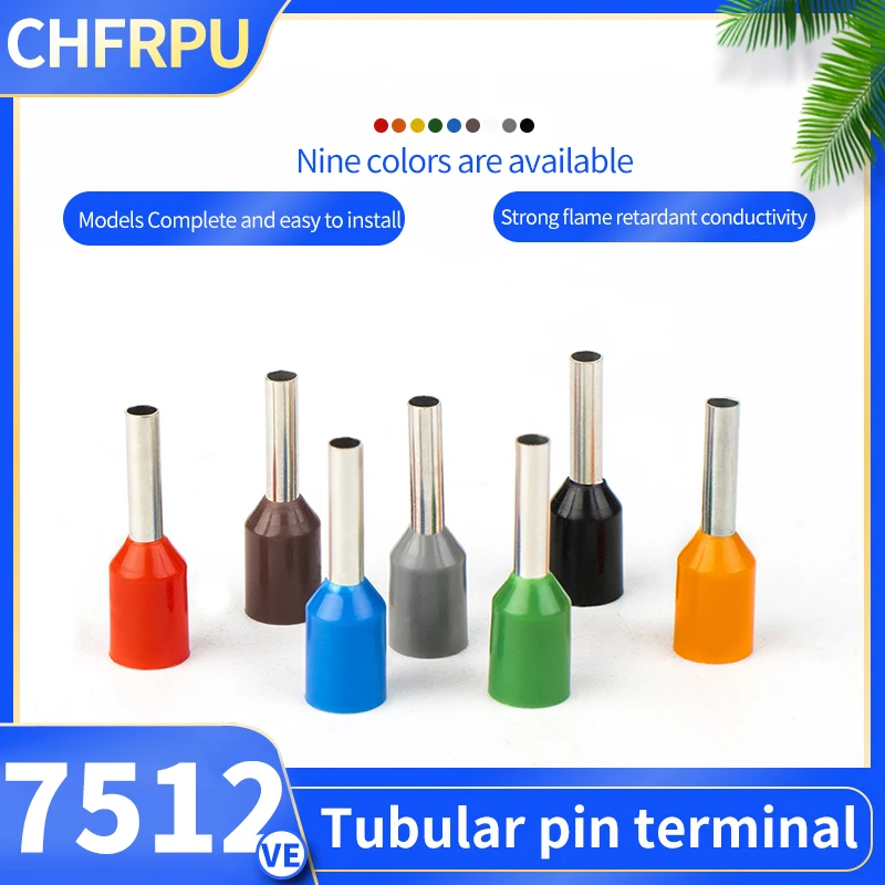 

CHFRPU VE Cold pressed terminals Block VE7512 Pin Type pre-insulated Sheathed Copper Tube Wiring Wire connecting terminal 100pcs