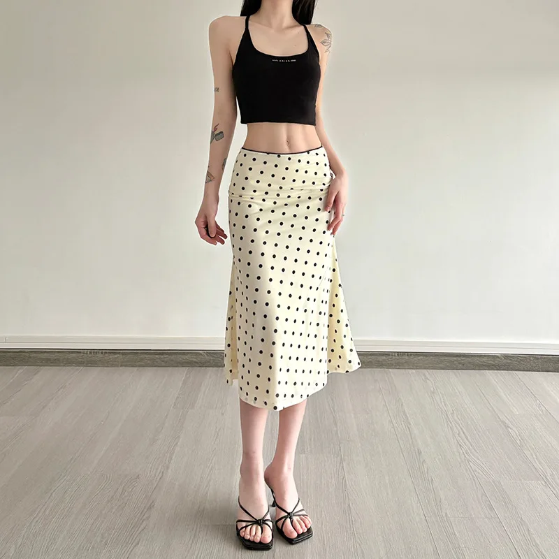 

Spring New Women's Clothing Solid Color Slim Fit Fashion High Waist Hip Wrap Polka Dot Skirt