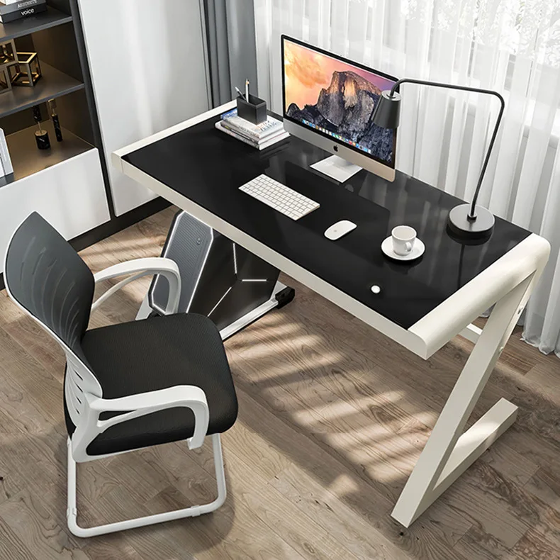 Home Learning Z-shaped Leg Design Computer Modern Home Office Desk High Quality Simple Toughened Glass Computer Desk