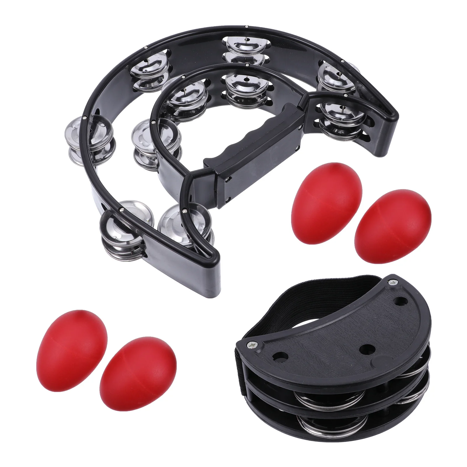 6Pcs 어린이 타악기 세트 유아 음악 교육을위한 이중 행 금속 심벌즈 셰이커가있는 휴대용 발 탬버린