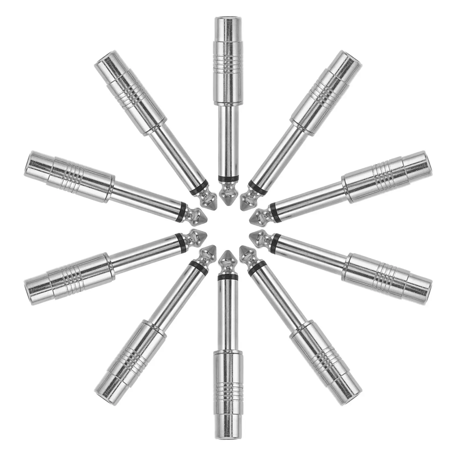 10Pcs 6.35mm Stereo Audio Adapter Female Plug Metal Headphone Jack Adapter for Guitar Amplifier Mixer Studio High