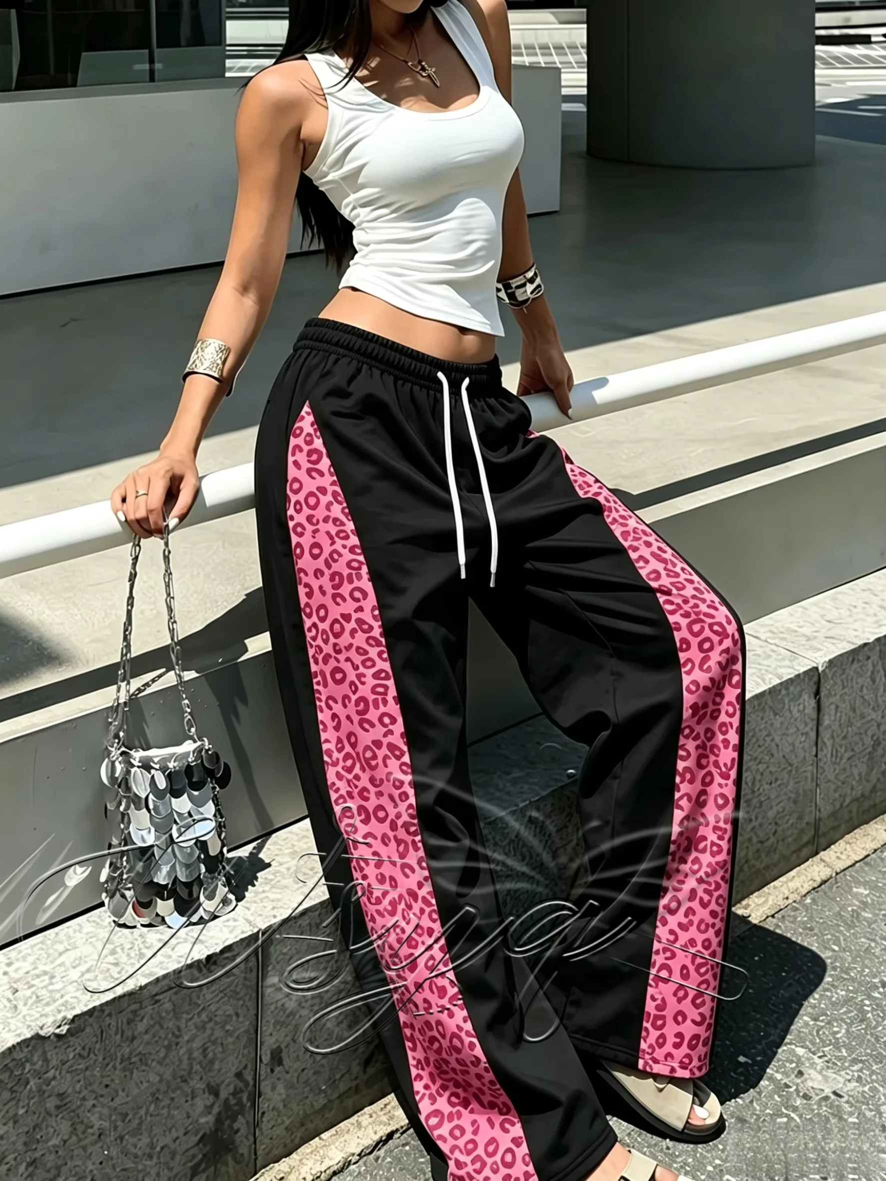 Y2K Leopard Stripe Unisex 3D Print Quick Dry Sports Long Pants Hip Hop Wide Leg Trousers Men Women Casual Street Sweatpants