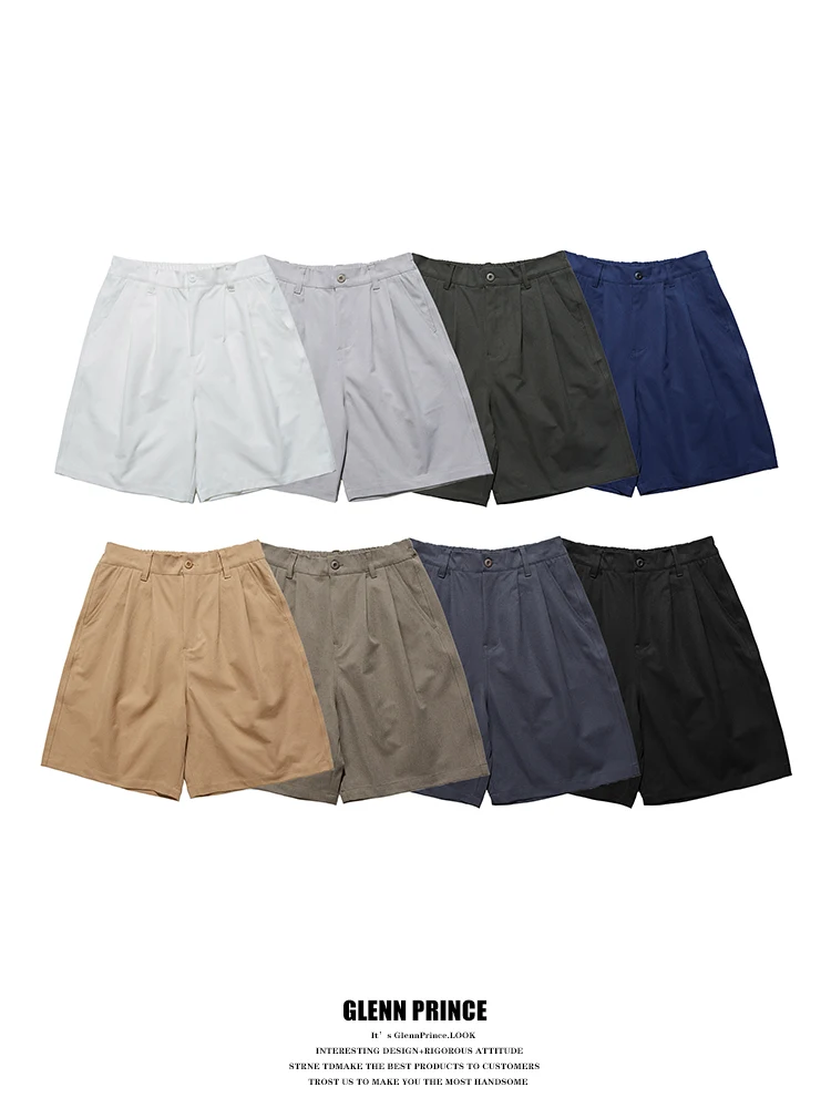 

GPstudio Men's Casual Shorts Summer Versatile Workwear Beach Sports Five-Quarter Length Retro Color Polyester Fiber