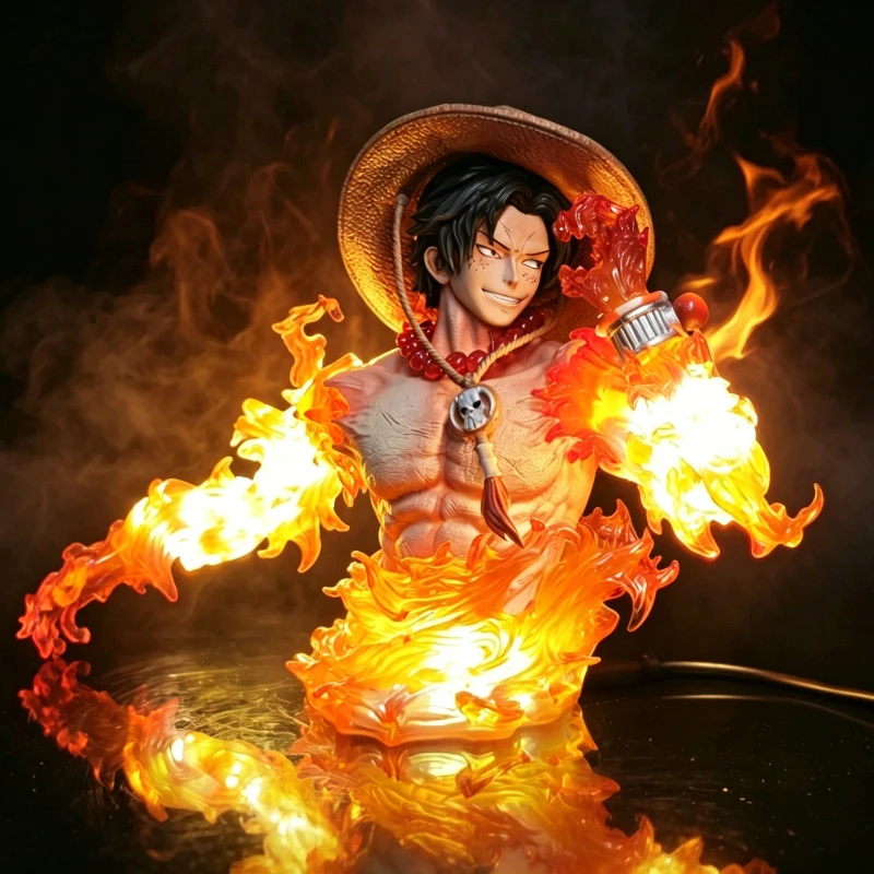 Figura de Anime de One Piece, Portgas D. Ace, con Efecto de Llama Iluminada, Estatua Coleccionable, Modelo de Juguete, Adorno de Escritorio, Decoración para el Hogar, Regalo