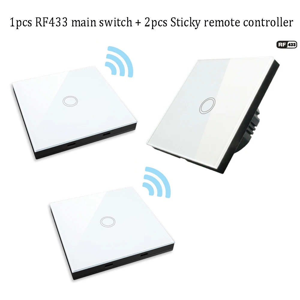 

RF433 Световой сенсорный переключатель Настенный радиочастотный переключатель + 2 шт. Беспроводной пульт дистанционного управления RF 433 Стандарт ЕС AC 110-240 В