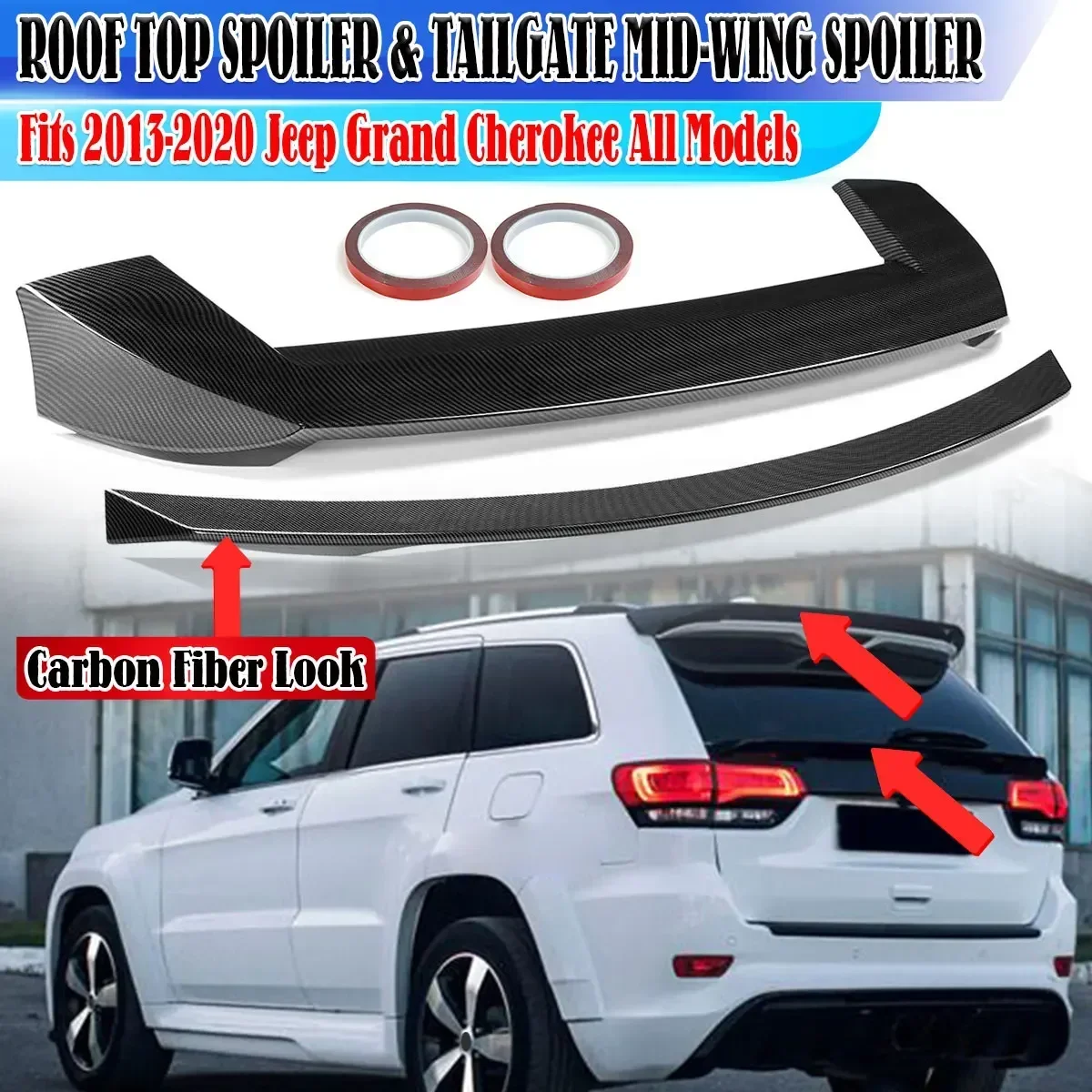 High Quality Car Rear Trunk Spoiler Lip + Rear Roof Top Spoiler For Jeep For Grand Cherokee 2013-2020 Rear Spoiler Wing Body Kit