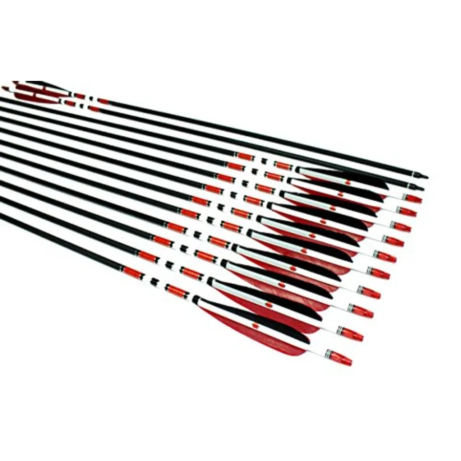 

12 шт., 31-дюймовые карбоновые стрелы, охотничьи тренировочные стрелы с турецкими перьями для традиционных изогнутых и блочных луков, черные прочные H