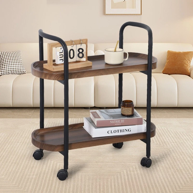

Hotel Restaurant Food Delivery Double-layer Solid Wood Wine Cart Mobile Trolley champagne cart golden cart wijn trolley
