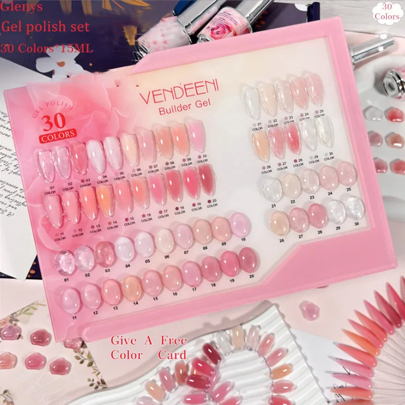 

Набор гель-лаков Glenys 30 цветов, популярный среди блогеров, полуперманентный, для маникюра, с карточкой цветов, для УФ/LED-ламп, для салонов красоты.