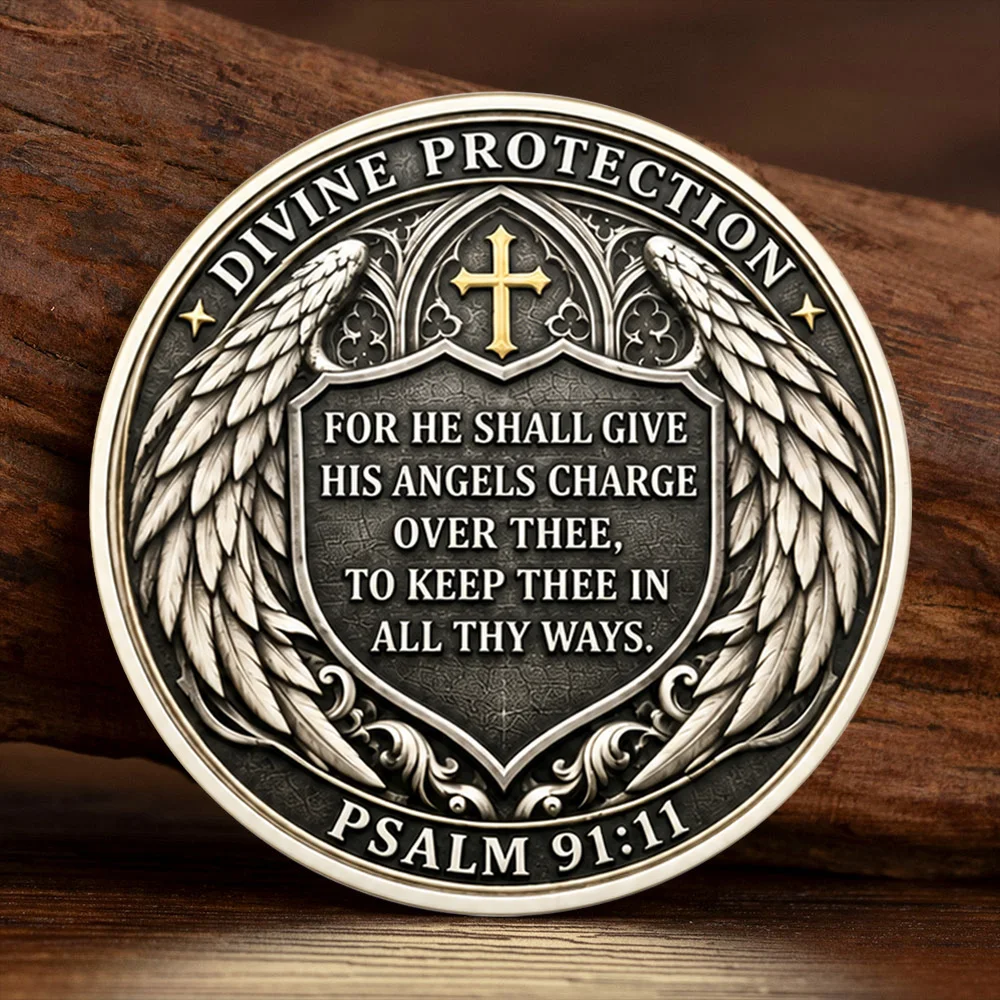 Saint Michael Archangel Silvery Plated Challenge Coin Divine Protection Psalm 91:11 Religious Souvenir Coin Christian Faith Gift