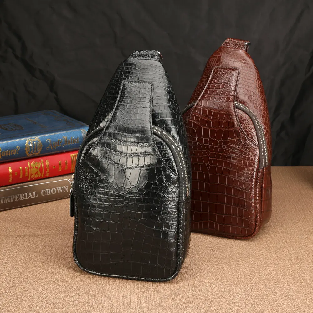 2025 New Crocodile Belly Men's Chest Bag Business Leisure Outdoor Travel Crossbody Chest Bag Genuine Leather Shoulder Bag 45