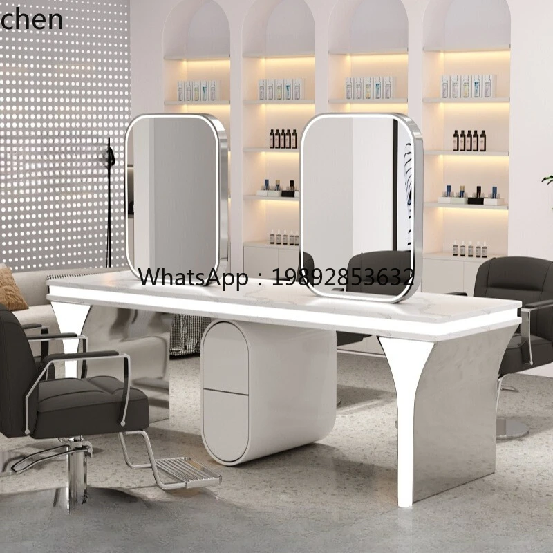W1  new barber shop mirror hair salon special perm and dyeing table hair cutting six-person mirror cabinet integrated