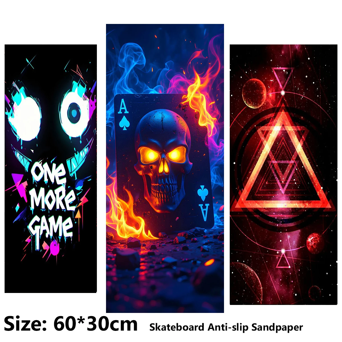 Electric Scooter Anti-slip Sticker Sandpaper Skateboard GripTape Sheet 60*30cm Triangle Graphic Skull Pattern