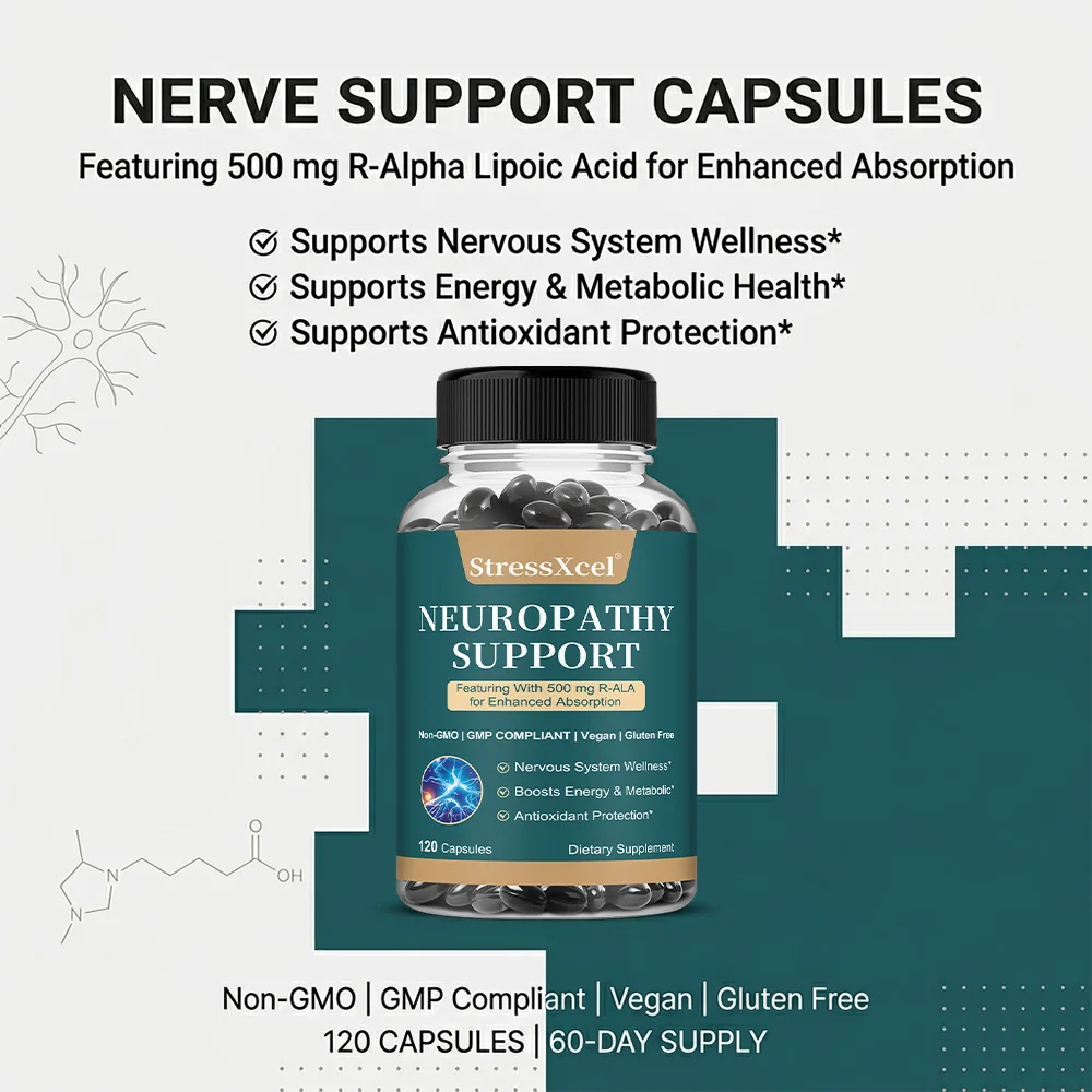 Neuropathy Capsules, Herbal Blend, Antioxidant, Support Daily Nerve Wellness, Body Metabolism, Cellular Vitality and Mood Calm
