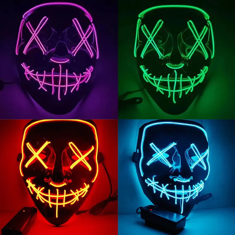 2024 LED Mask Halloween Carnival Christmas Makeup Ball Nightclub Night Light Movie Theme Mask purificazione gioco di ruolo luminoso