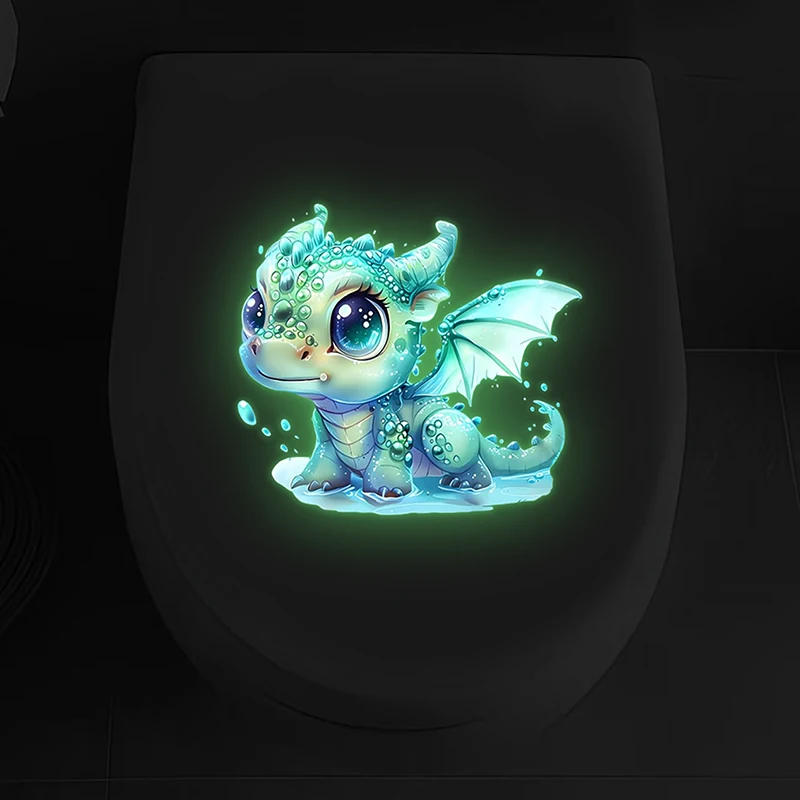 Fluorescent Blue Dragon Wall Sticker Glow-in-the-Dark Toilet Sticker Self-Adhesive Removable Home Bathroom Decor