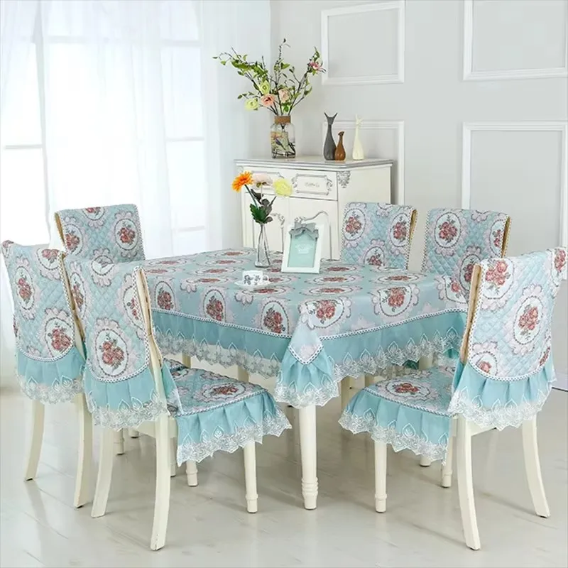 Flower Printed Tablecloth Set Restaurant Banquet Decor Table Cover Chair Seat Pad European Style Household Oilproof Tablecloth
