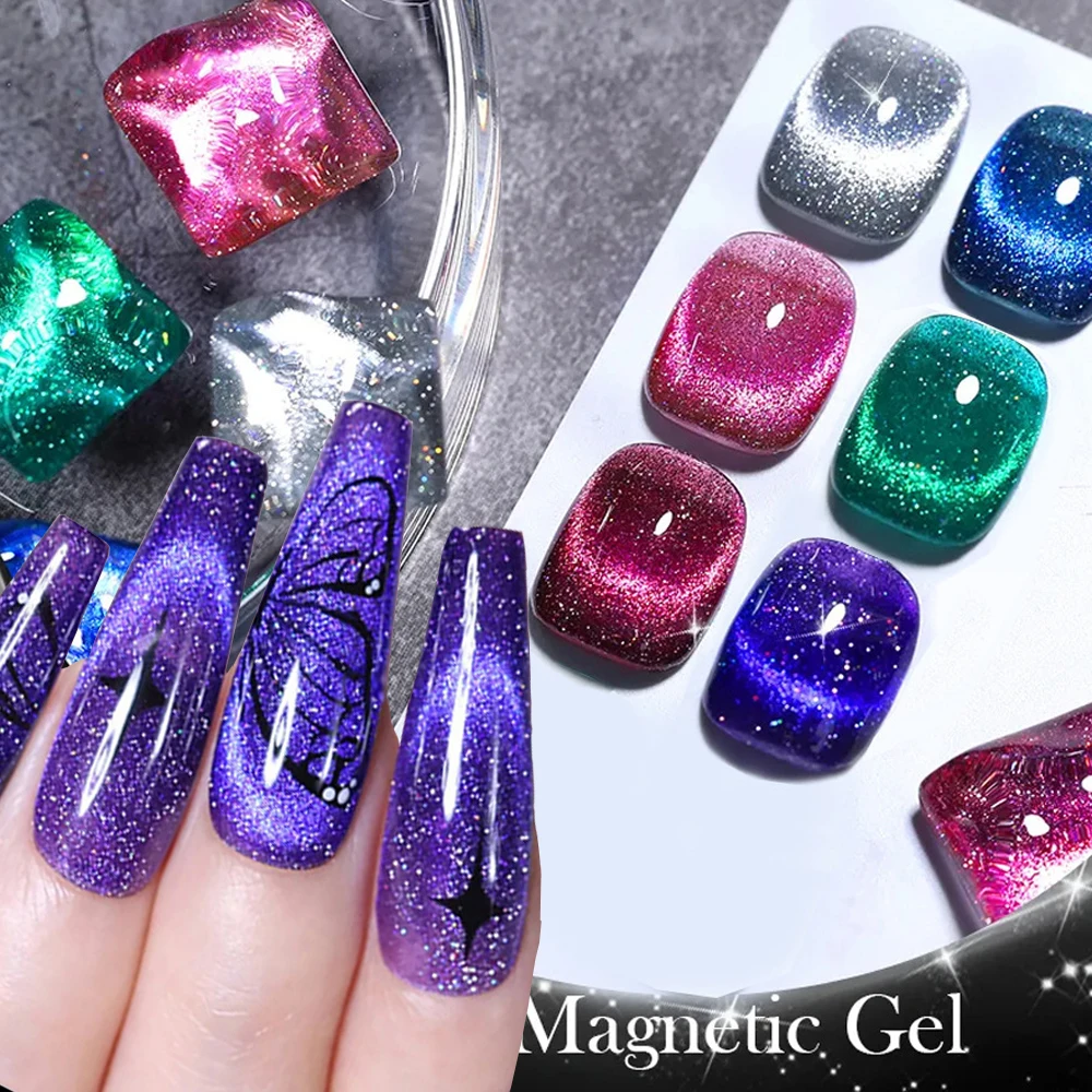8ml Reflective Glitter Purple Cat Magnetic Gel Galaxy Shining Crystal Magnetic Nail Polish Semi Permanent Lake Blue UV Gel Varni