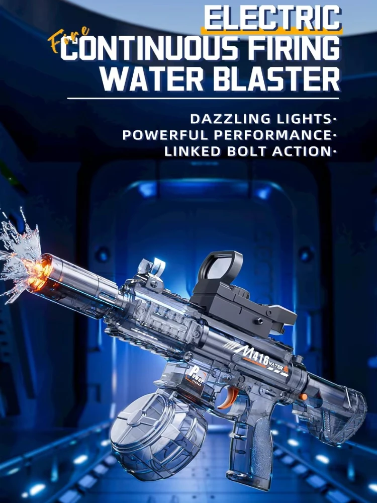 M416 Elektrisch waterpistool voor kinderen met licht, lange reikwijdte, automatisch continu schieten, spuitpistolen, zomerse buitenspeelgoed voor kinderen - afbeelding 2