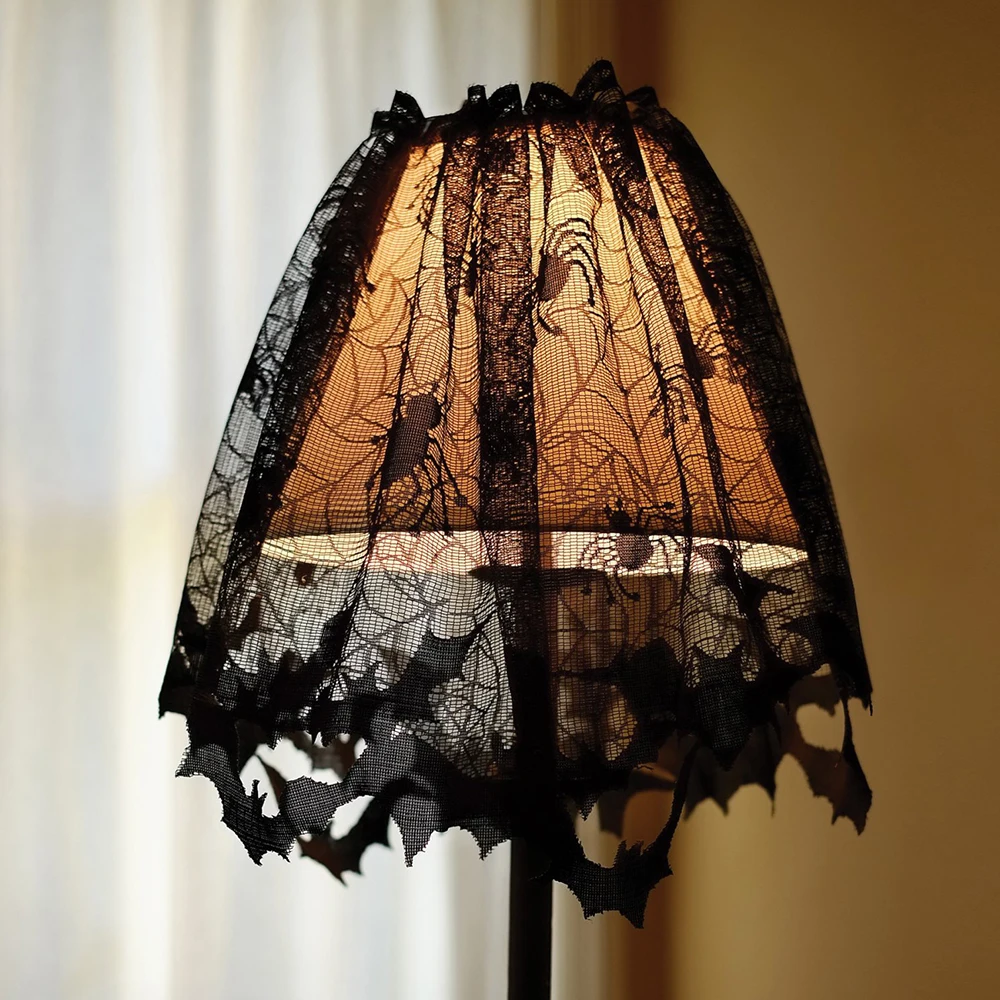 Halloween Tisch läufer schwarze Fledermaus Spinnennetz Spitze Tischdecke Kamin Vorhang für Halloween Party Dekoration Horror Haus Requisiten – Detail 5