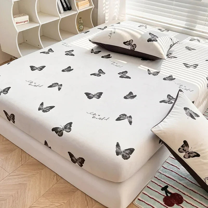 machine washable fitted sheet non-slip all-inclusive mattress protective cover student fitted sheet 3-piece set