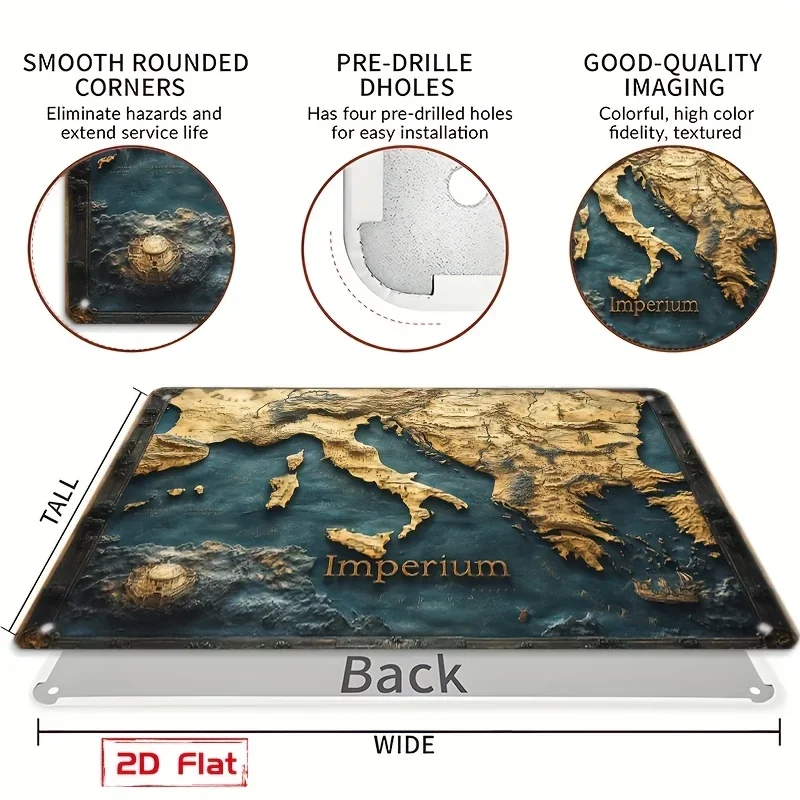 CIFBUY Vintage Retro Roman Map Aluminum Wall Art 8x12 Inch Waterproof Durable Decor for Home Shop Outdoor Sign