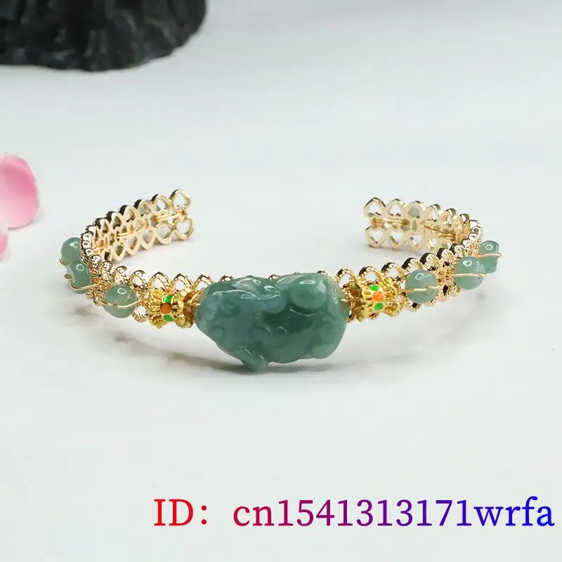 Blue Myanmar Jadeite Flower Pixiu Bracelet Gifts 18K Gold Plated Natural Burmese Jade Designer Real Jewelry Men Accessories