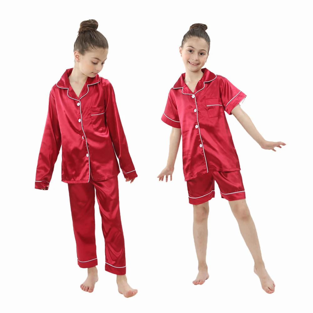 Solid Color Satin Pajamas for Children Homewear Suits Boys Girls Silky Sleepwear Baby Kids Casual Pyjamas Autumn Pijamas Lounge