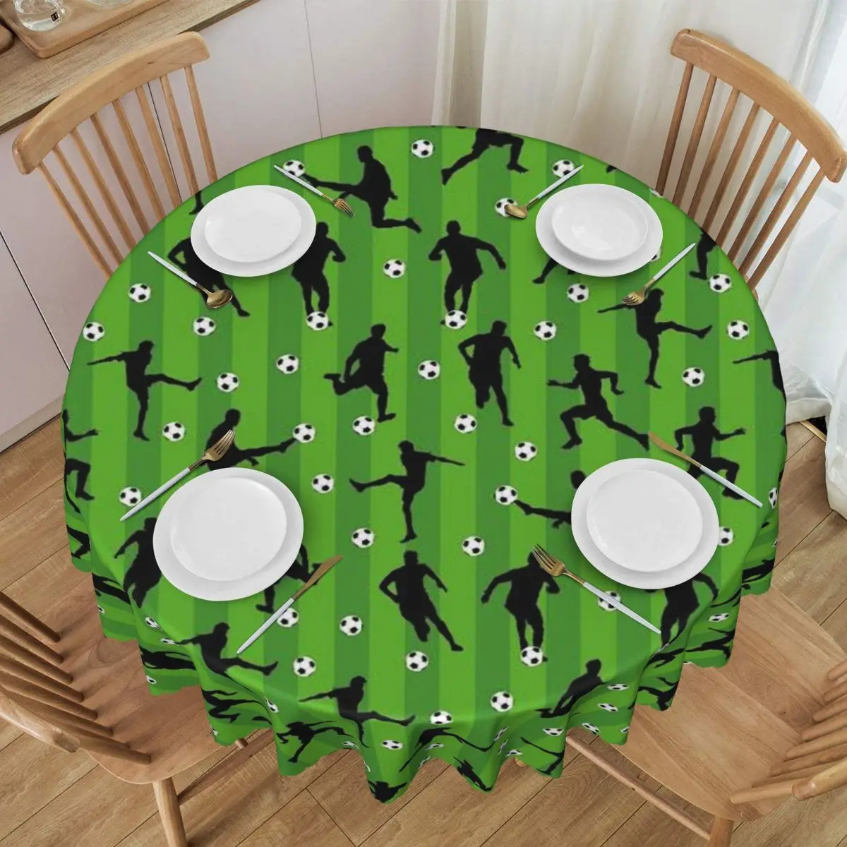 Personalized Round Soccer Balls Football Field Table Cloth Oilproof Tablecloth 60 inch Table Cover for Kitchen Dinning