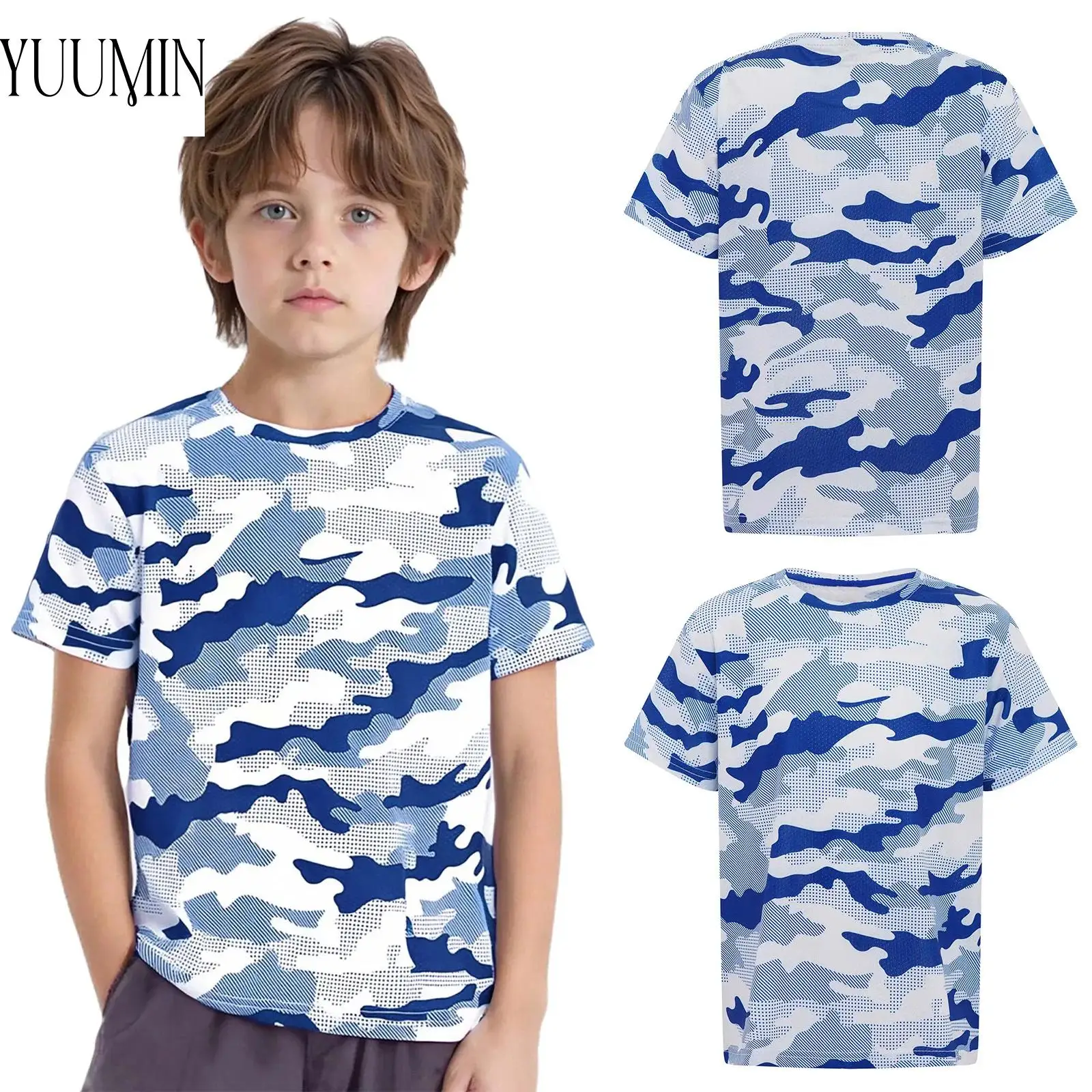 

Kids Camouflage Athletic Shirt Quick-Drying Sports Top Soft Short Sleeve T-shirt Boys Cycling Basketball Soccer Workout Clothes