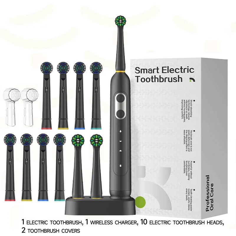 Rotating Electric Toothbrush Induction Charging, Waterproof, High-Performance Motor, 3 Modes, 70-Day Battery Life, 10 Brush Head