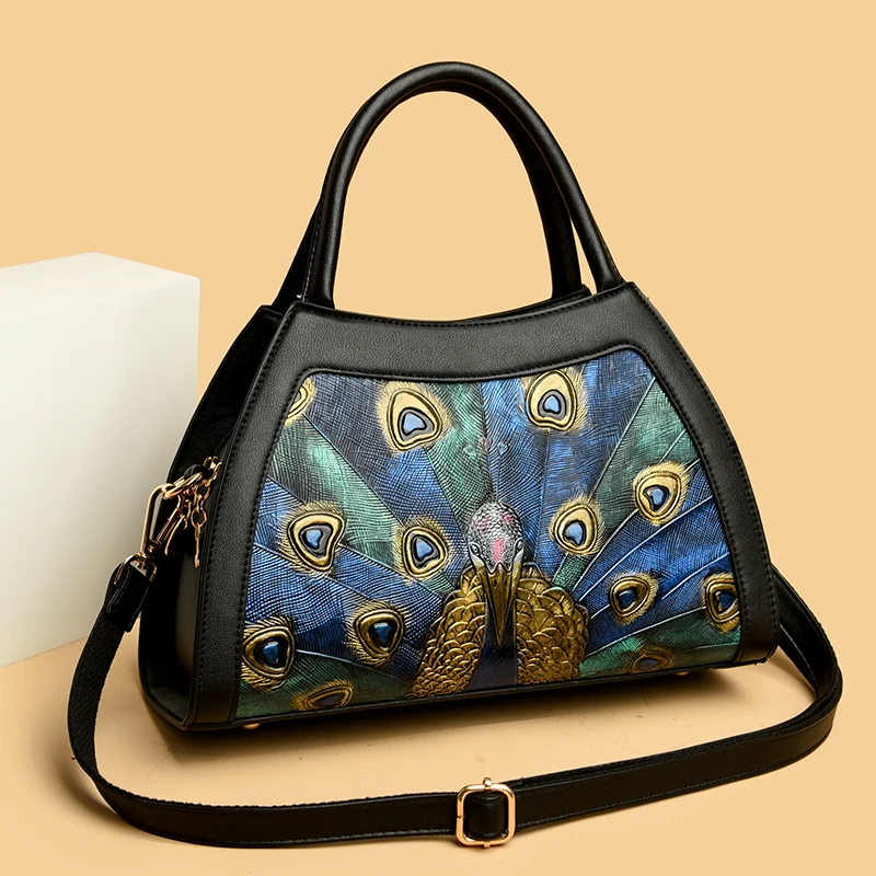 Fashion Peacock Handbag Women High Quality Leather Shoulder Bags Designer Large Capacity Tote Ladies Crossbody Messenger Bag