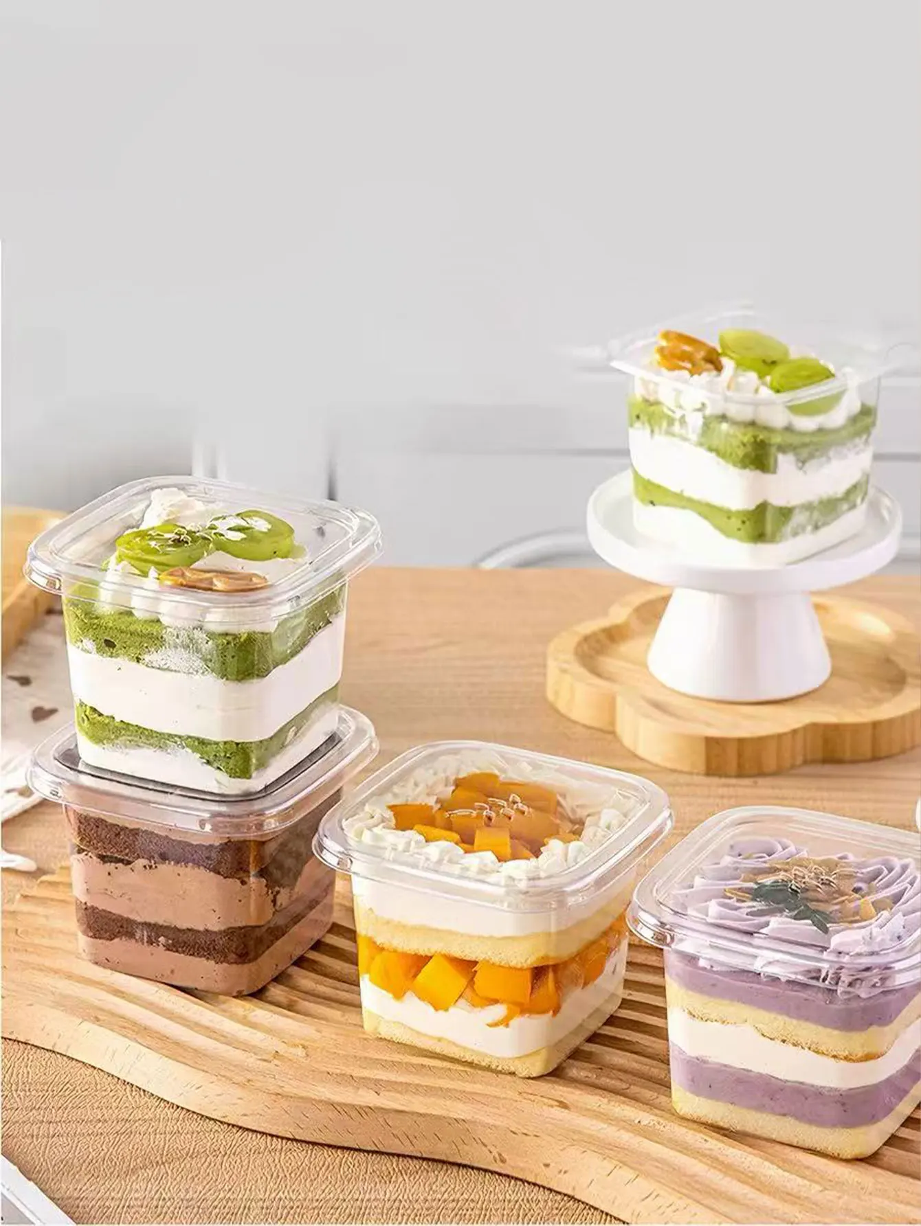 Mousse Cake Box, Wood Pulp Cup, Soy Milk Tiramisu, Yogurt Dessert Square Box, Transparent Disposable Baking Packaging Box, 20Pcs