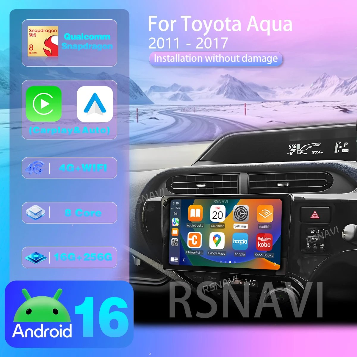 Android 16 For Toyota Aqua LHD RHD 2011-2017 Carplay Auto BT video Car radio Multimedia Player Ships in 24 hours 360 Camera