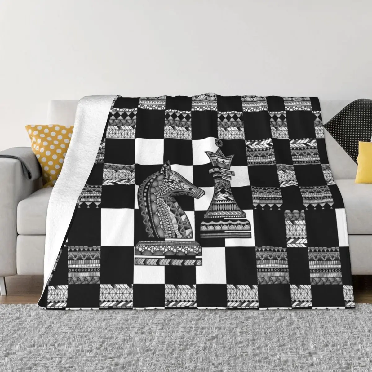 3D Print Chess Knight And Queen Blankets Comfortable Soft Flannel Board Game Chessboard Throw Blanket for Couch Office Bedding