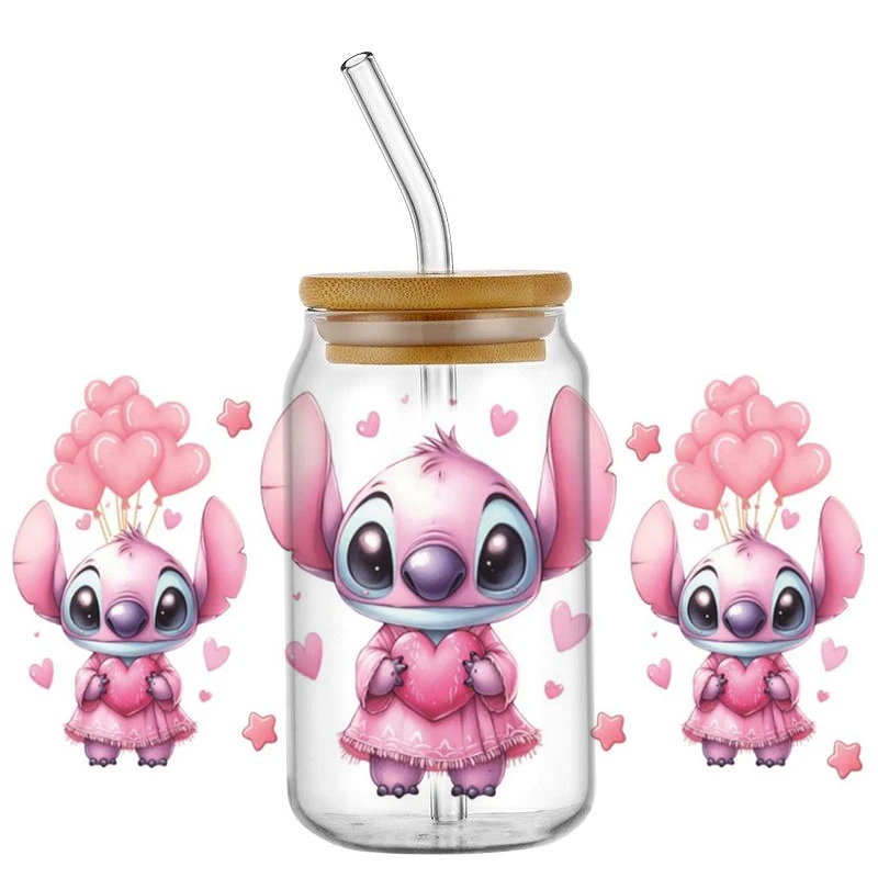 pink troublemaker design UV DTF Transfer Sticker For 16oz Libbey Glasses Wraps Bottles Cup DIY Waterproof home decoration view 4