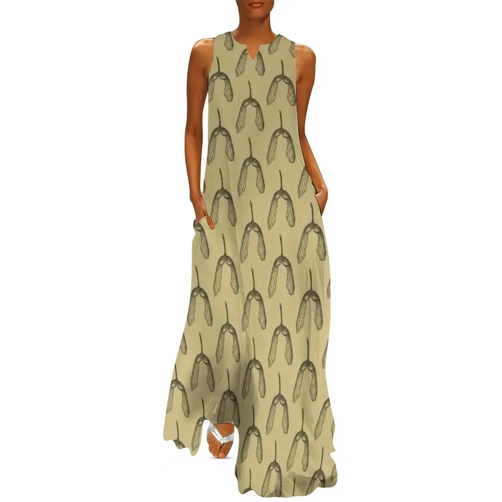 

Vintage Maple Seed Long Dress women evening dress Summer skirt dresses for womens dress for woman