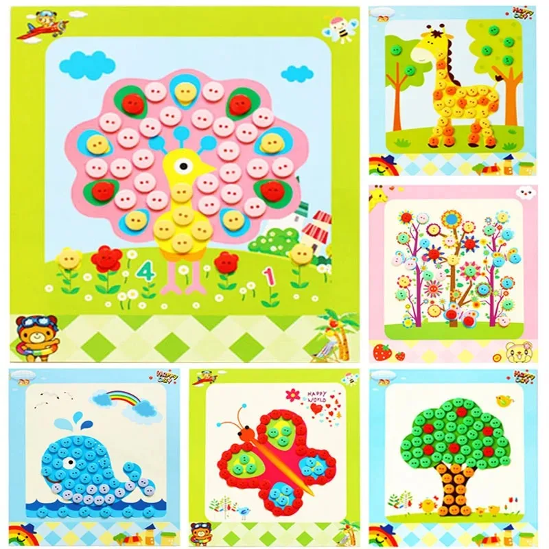 5Pcs/set Children DIY Button Stickers Toys Handmade Button Painting Drawing Craft Kits Kids Early Educational Toy