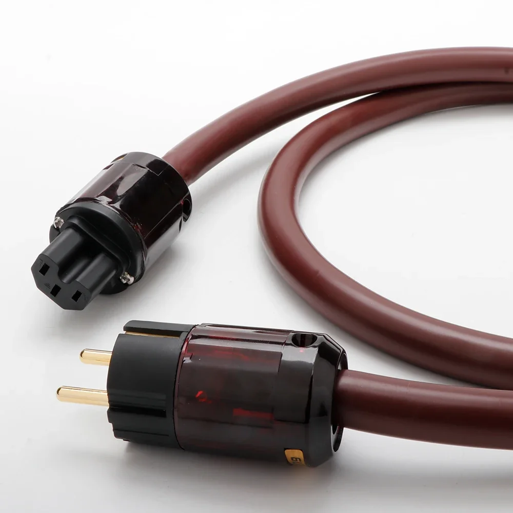 

P079 Performance Golden Reference HiFi Audio 5N OCC Copper Power Cable With Gold Plated US/EU Plug for Filter/Speaker