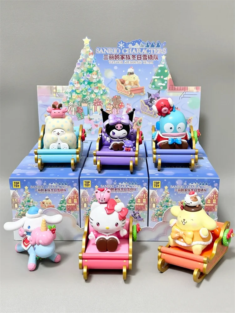 Sanrio Family Winter Bobsleigh Team Series Genuine Blind Box Desktop Ornament Cute Kuromi Hello Kitty Mystery Box Christmas Gift