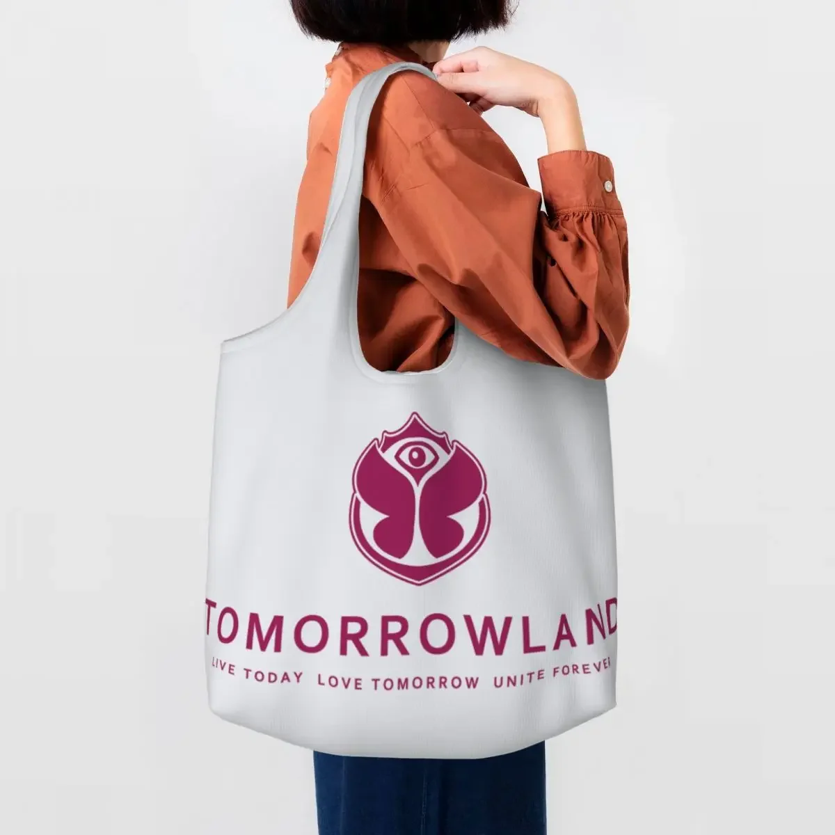 

Printed Tomorrowlands Tote Shopping Bags Washable Canvas Shopper Shoulder Belgian Electronic Dance Music Festival Bag Handbag