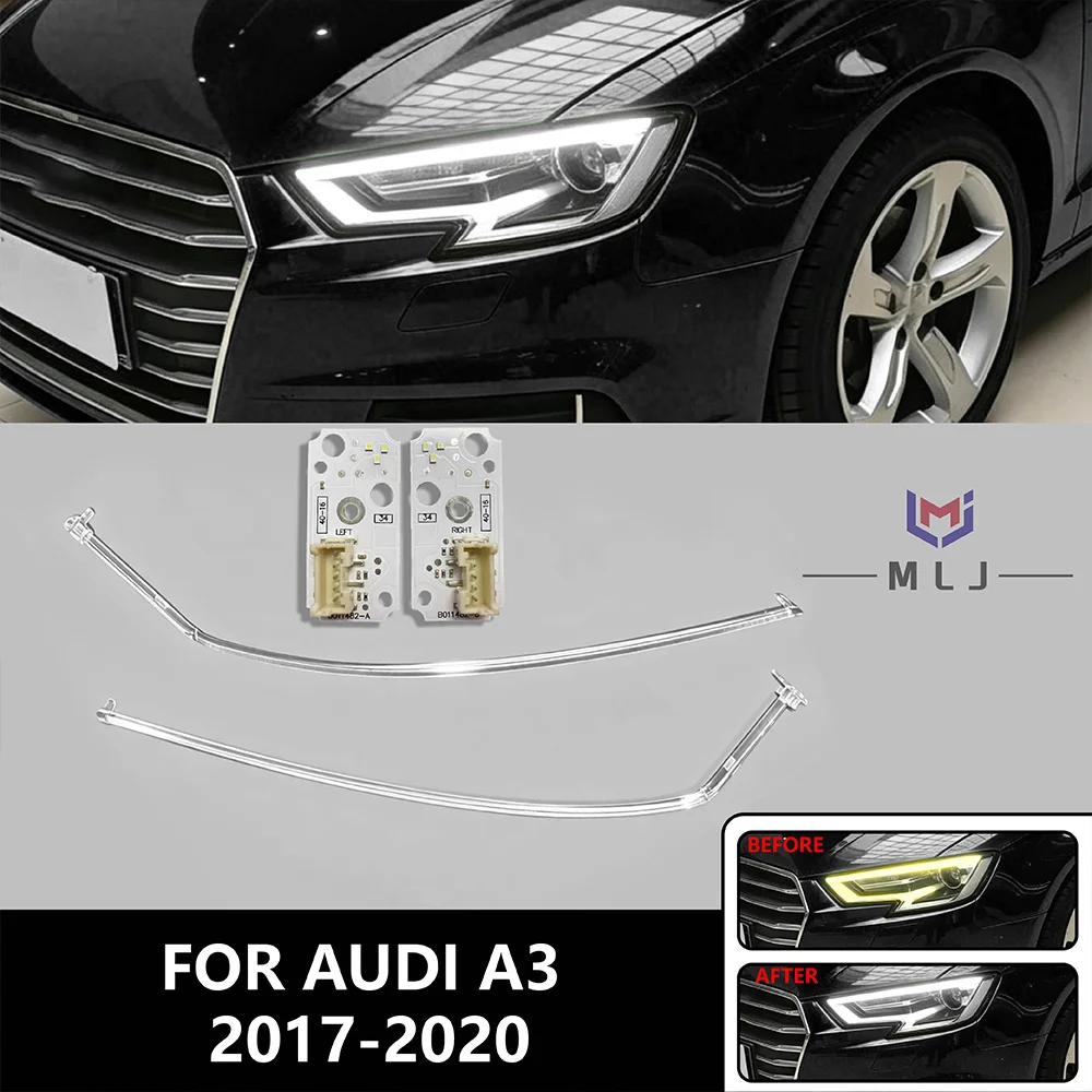 

For Audi A3 2017-2020 Angel Eye White Light Car DRL CHIP Light Guide Tube Daytime Driving Ballast Chip LOW White Board Tube