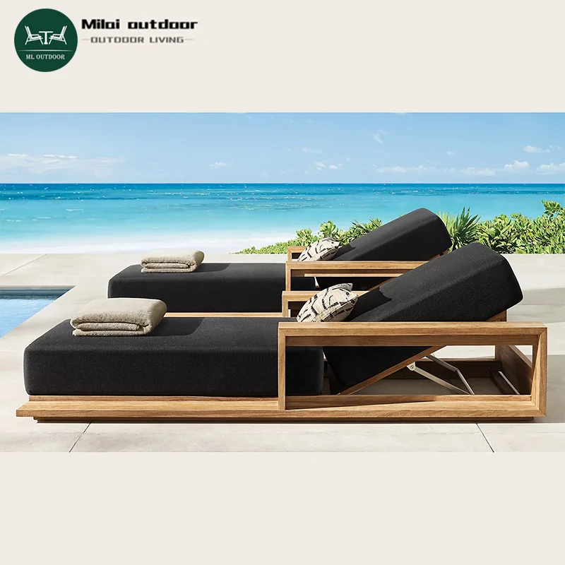 

Outdoor Garden Teak Deck Chair Sun Loungers Villa Hotel Wooden Sofa Bed Swimming Pool Terrace Leisure Deck
