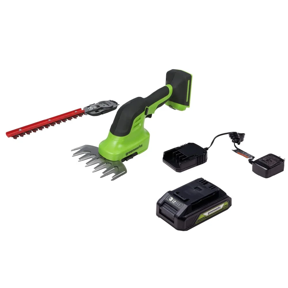 Greenworks 24V Cordless Shear Shrubber 1.5Ah USB Battery and Charger Included