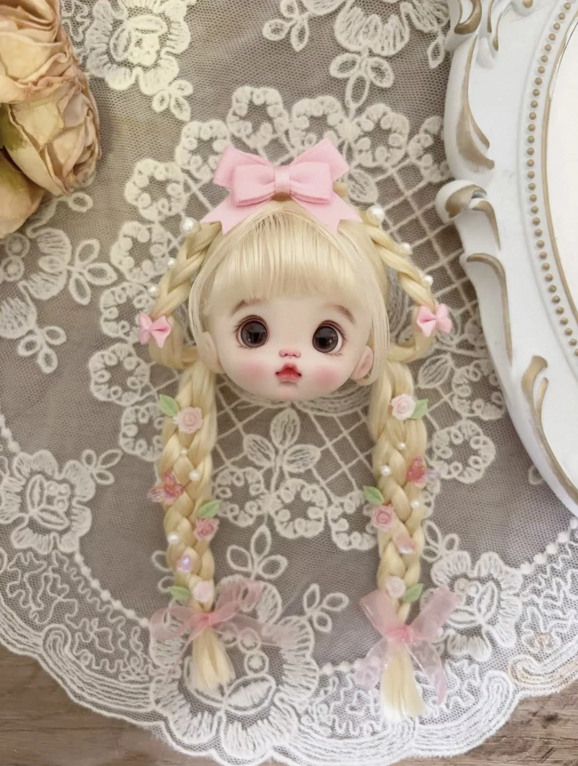 

Hair for doll 14cm ob11 wig light gold color 5-6" doll hair head shell mohair wig free shipping