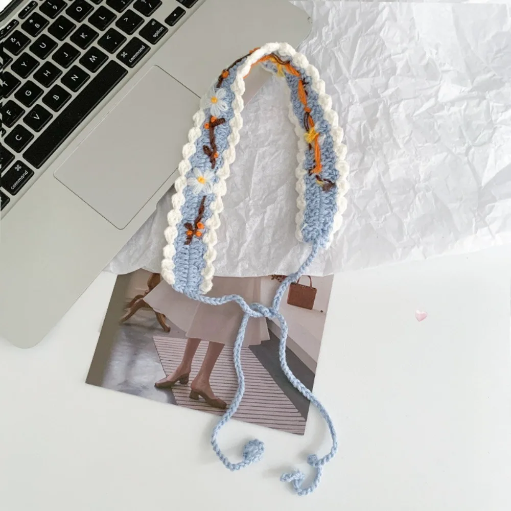 

Embroidered Knitted Flower Headband Woolen Yarn Soft Crochet Hair Band Sweet Thin Pastoral Style Hair Band